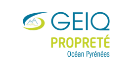 GEIQ Propreté Océan Pyrénées - Logo formation et insertion Logo GEIQ Propreté Océan Pyrénées avec symboles de montagnes et d'océan en bleu et vert.