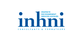 Logo INHNI : Consultants et Formateurs Propreté Environnement Logo bleu inhni avec texte propreté environnement services associés et consultants & formateurs sur fond blanc.